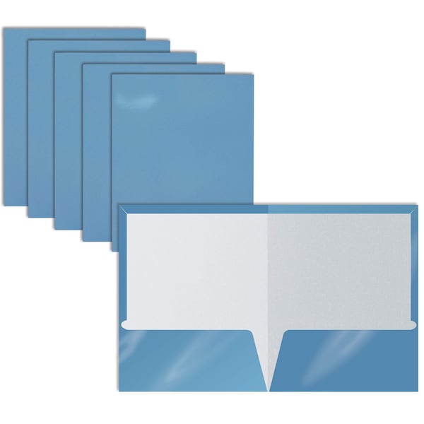 Better Office Products 2 Pocket Glossy Laminated Paper Folders Portfolio Letter Size, Light Blue, 25PK 80186 - main